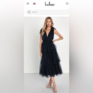 Lulus Navy Blue Tulle Tie-Strap Tiered Maxi Dress